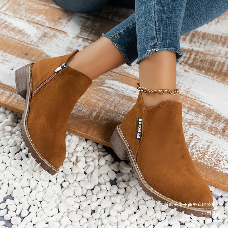 Bottines à talon bas et fermeture à glissière sur le côté pour femme