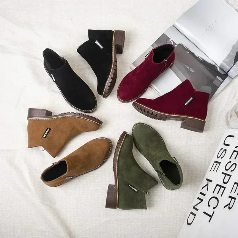 Bottines à talon bas et fermeture à glissière sur le côté pour femme