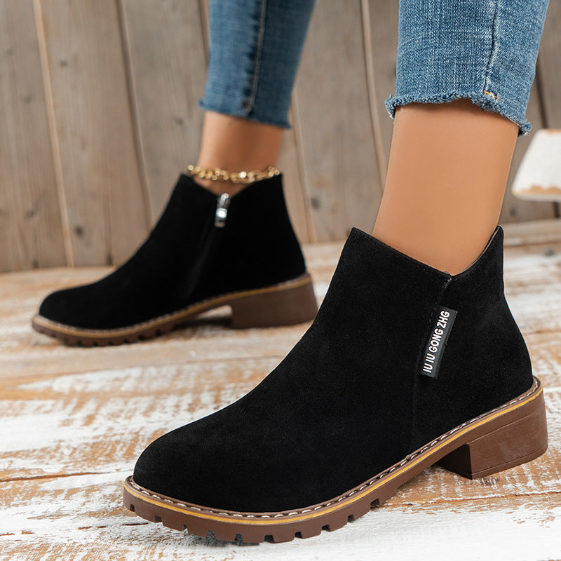Bottines à talon bas et fermeture à glissière sur le côté pour femme
