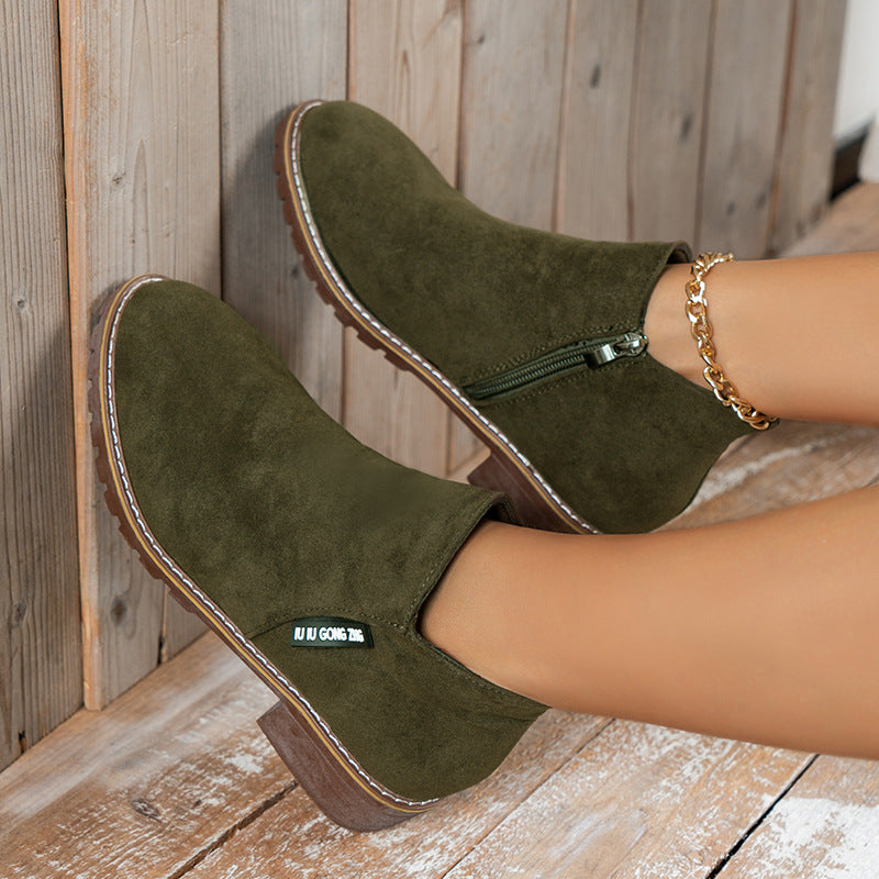 Bottines à talon bas et fermeture à glissière sur le côté pour femme